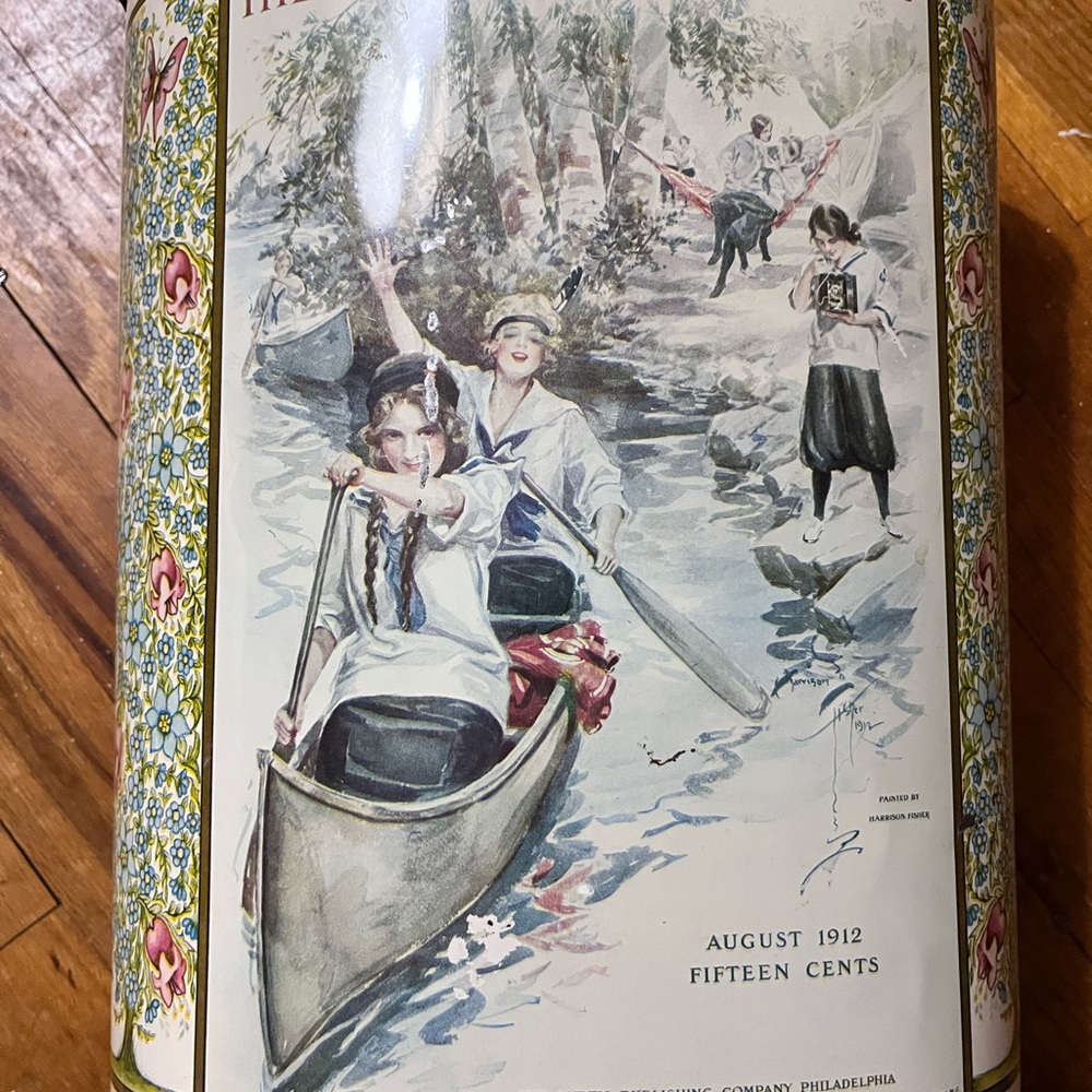 Vintage Metal Trash Can August 1912 Ladies Home Journal Magazine Cover Art